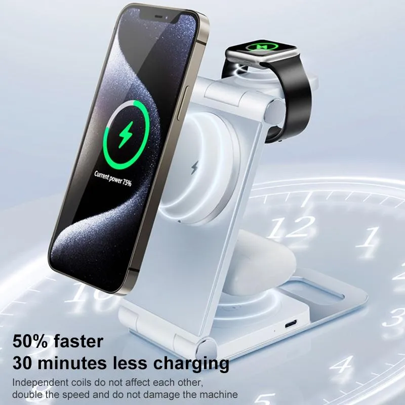 15W 3 In 1 Foldable Desktop Wireless Charger