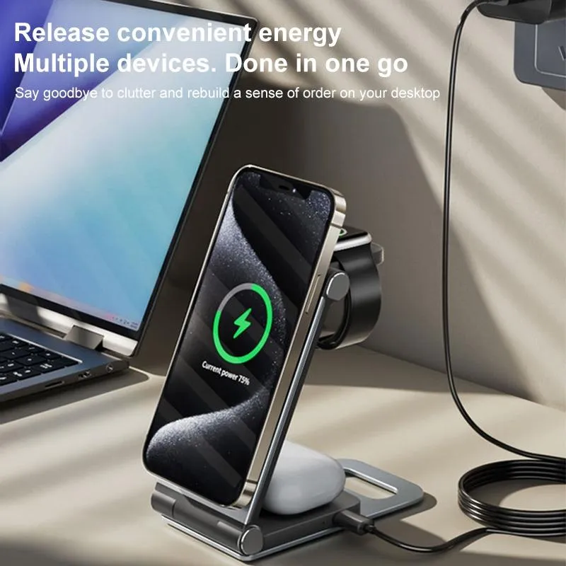 15W 3 In 1 Foldable Desktop Wireless Charger