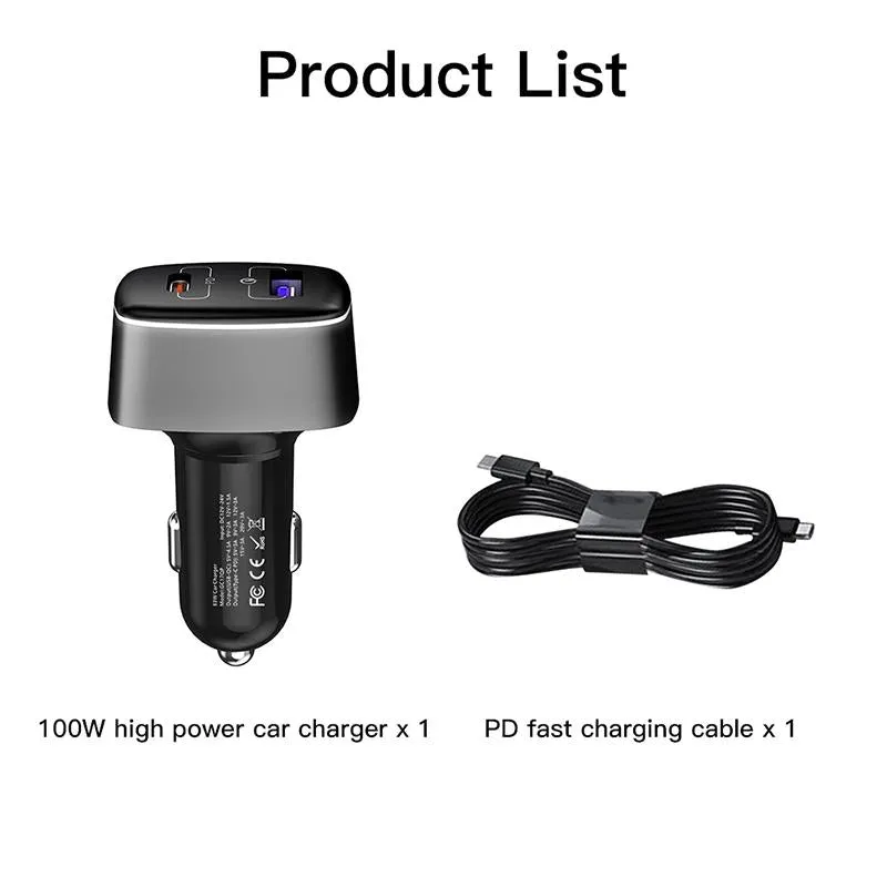 2-in-1 Car Charger - 100w - Compact Design
