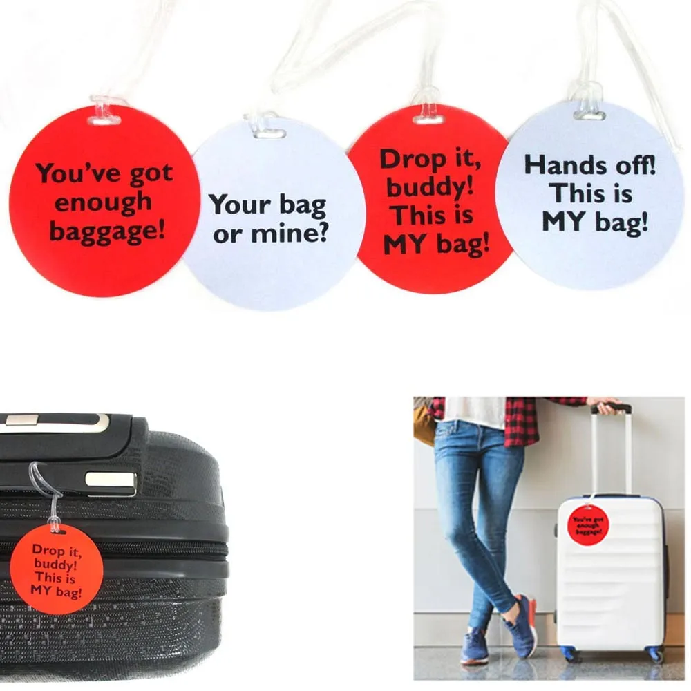 4 PC Funny Luggage Tags Set Travel ID Identification Labels Baggage Bag Suitcase