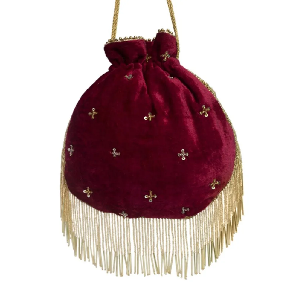 Adora By Ankita Maroon Flapper Zardozi Bag