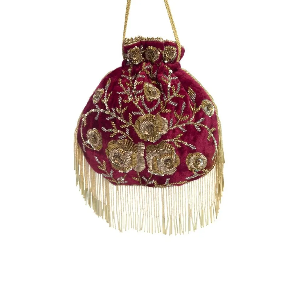 Adora By Ankita Maroon Flapper Zardozi Bag