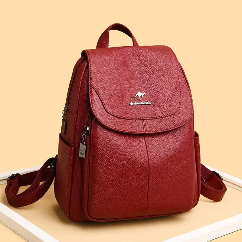 Barci Kangaroo Backpack Women's Genuine Leather 2024 New Fashionable Backpack Middle-Aged Ladieswear Travel Bag Soft Leather Large Capacity