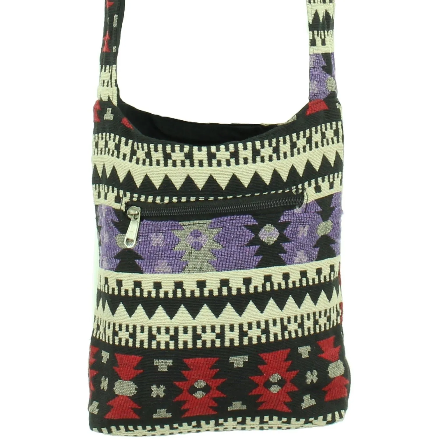Cotton Canvas Sling Shoulder Bag - Aztec Purple Red