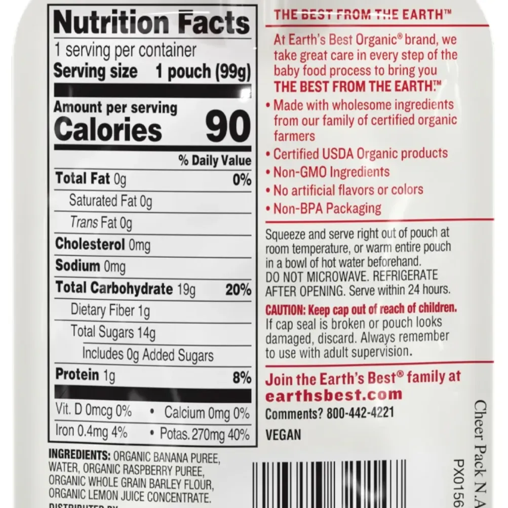 Earth's Best Organic Stage 2 Baby Food, Banana Raspberry & Whole Grain Barley, 3.5 oz