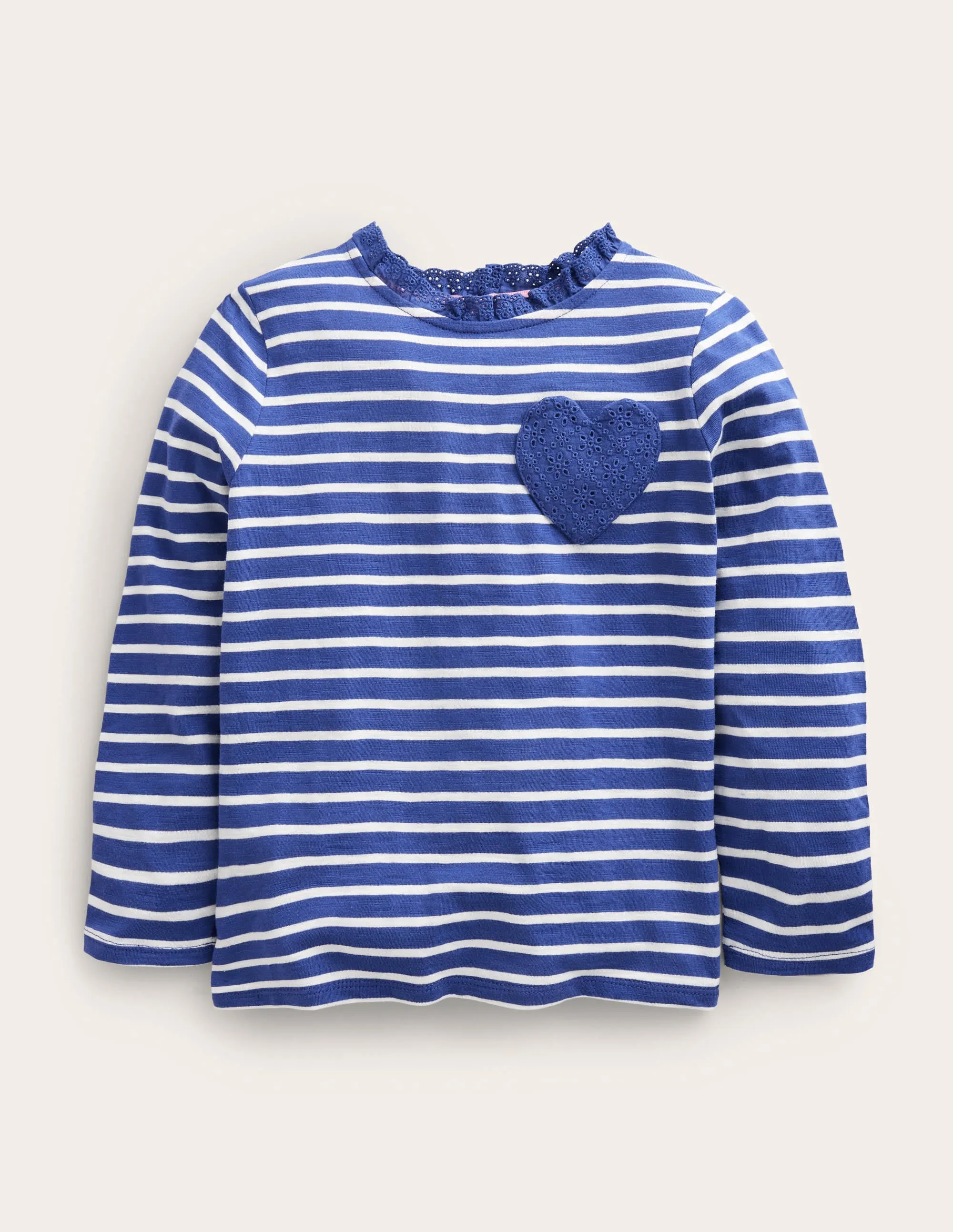 Long Sleeve Heart Pocket Top-Starboard Blue/Ivory