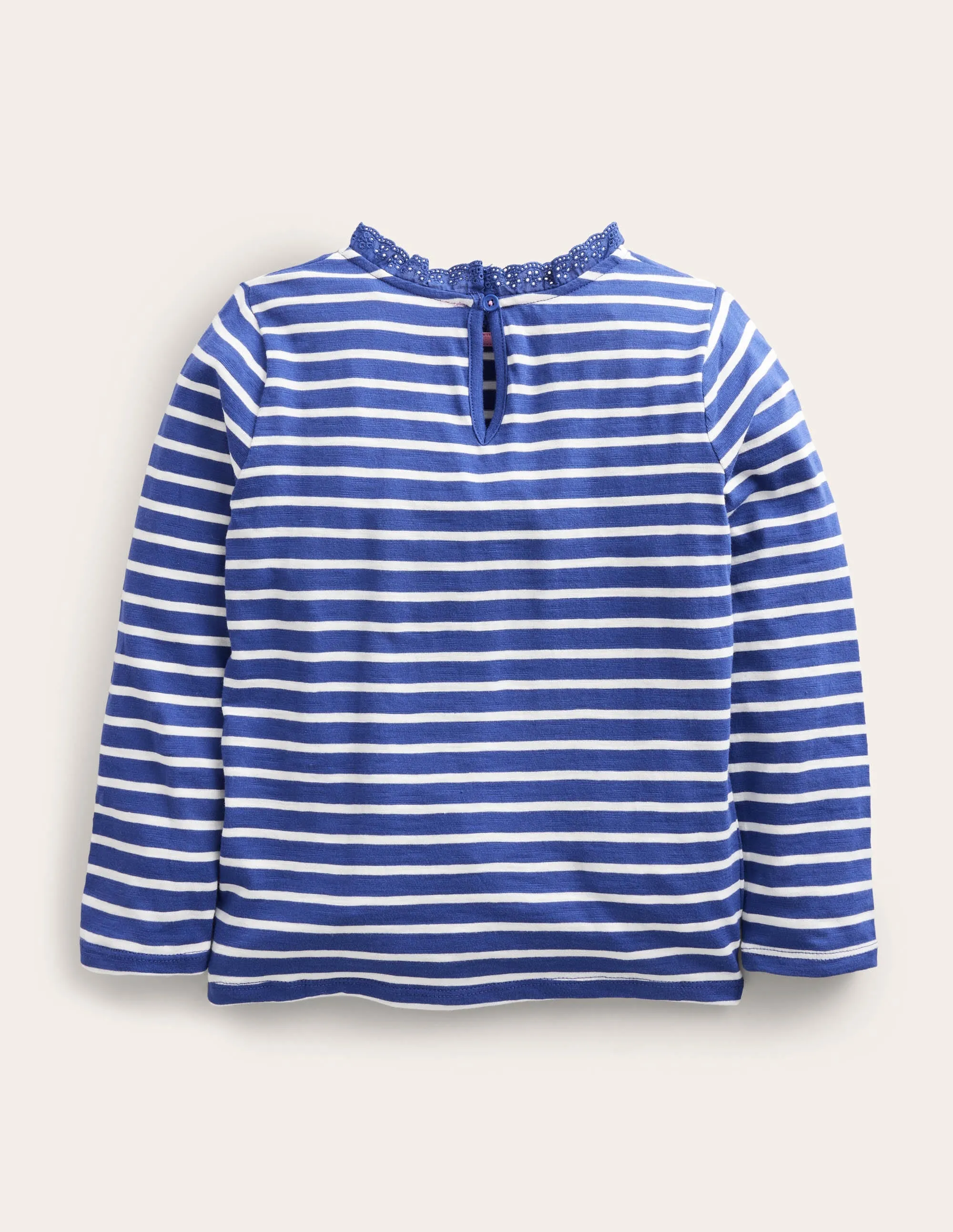 Long Sleeve Heart Pocket Top-Starboard Blue/Ivory