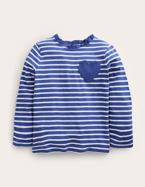 Long Sleeve Heart Pocket Top-Starboard Blue/Ivory