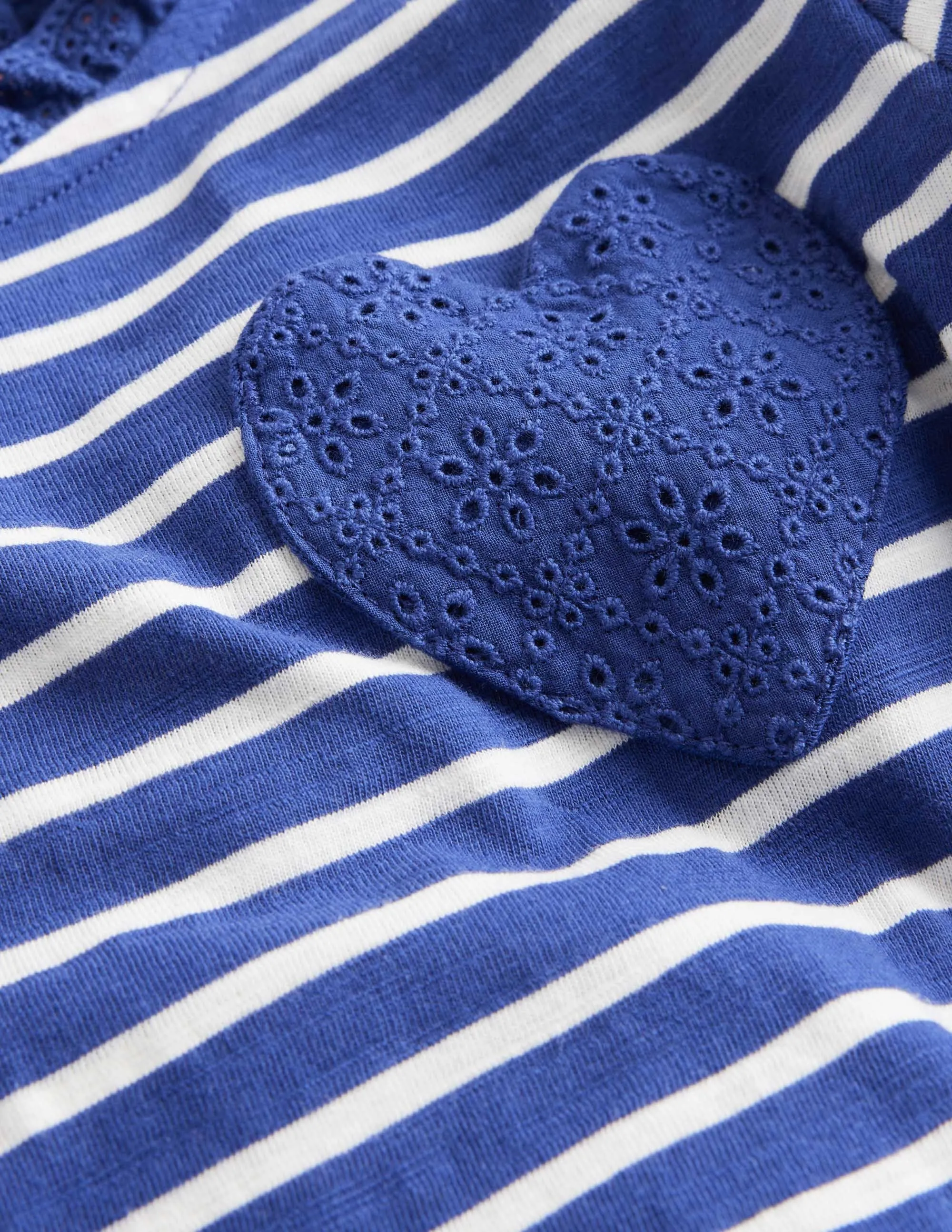 Long Sleeve Heart Pocket Top-Starboard Blue/Ivory