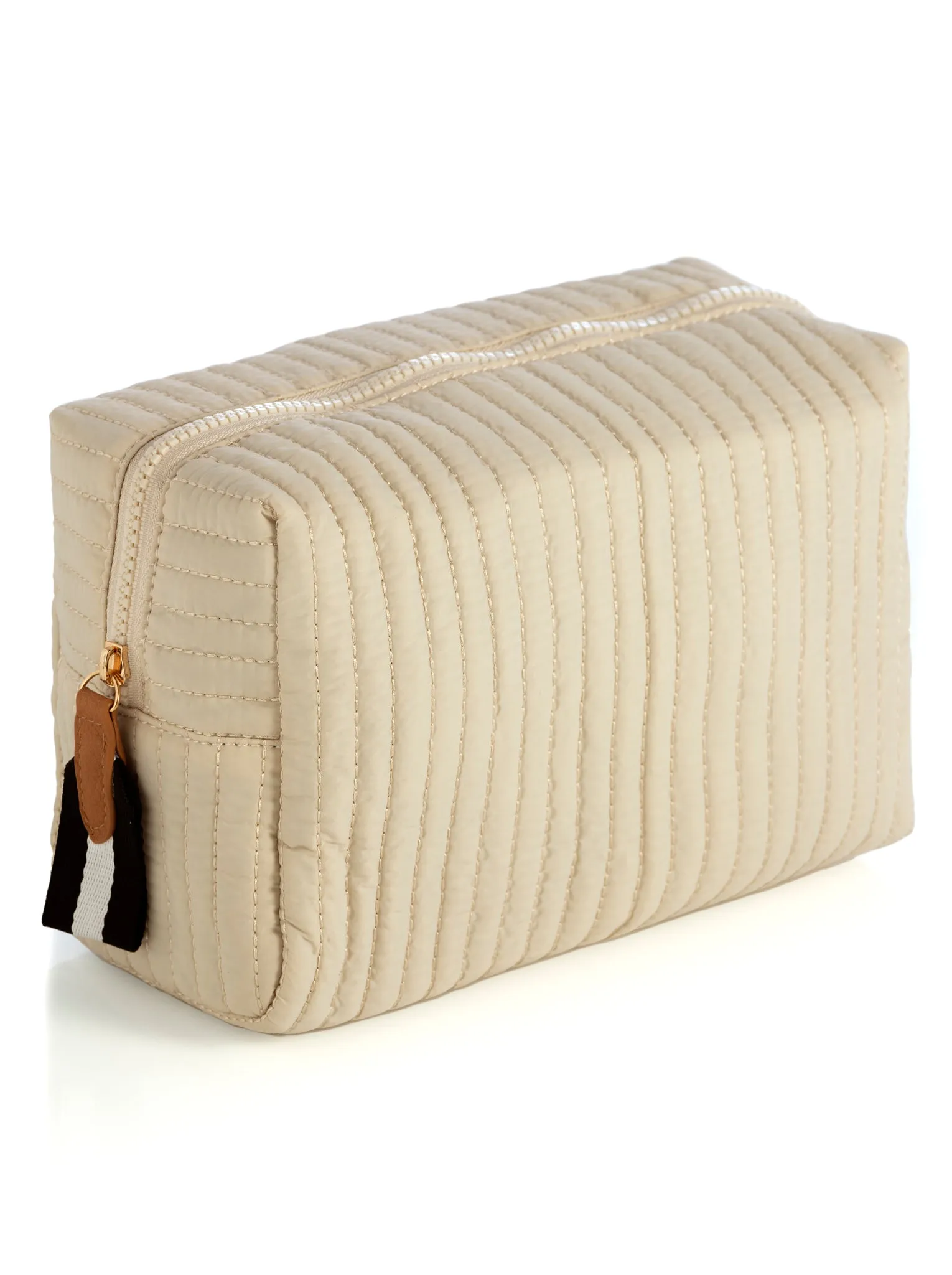 Shiraleah Ezra Quilted Nylon Large Boxy Cosmetic Pouch, Ivory