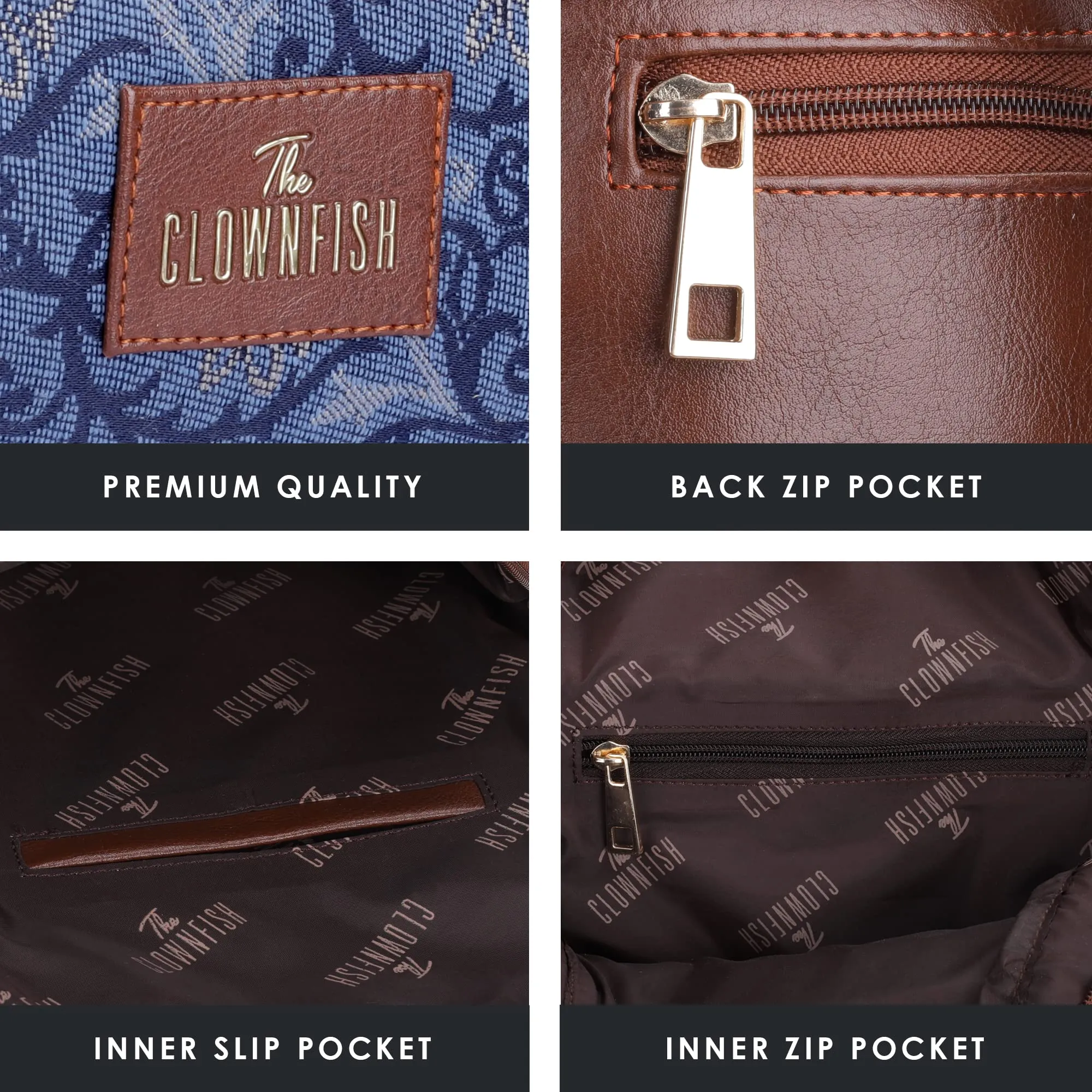 THE CLOWNFISH Combo Of Minerva Faux Leather & Tapestry Women's Backpack College School Girls Bag Casual Travel Backpack For Ladies & Expert Series Pencil Pouch Pen Case (Blue-Floral)