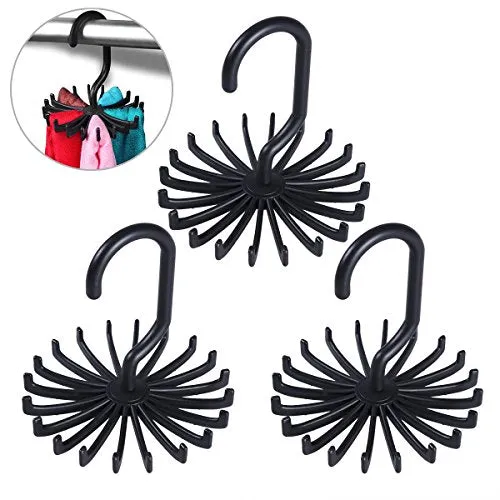 Yardwe 3pcs Tie Rack Hanger Necktie Closet Storage Rack Rotating Scarf Belt Organizer Holder (Black)
